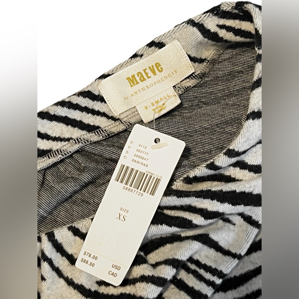 MAEVE Anthropologie Taylor Zebra-Striped Pullover Soft Black White NWT Size XS - Picture 5 of 10